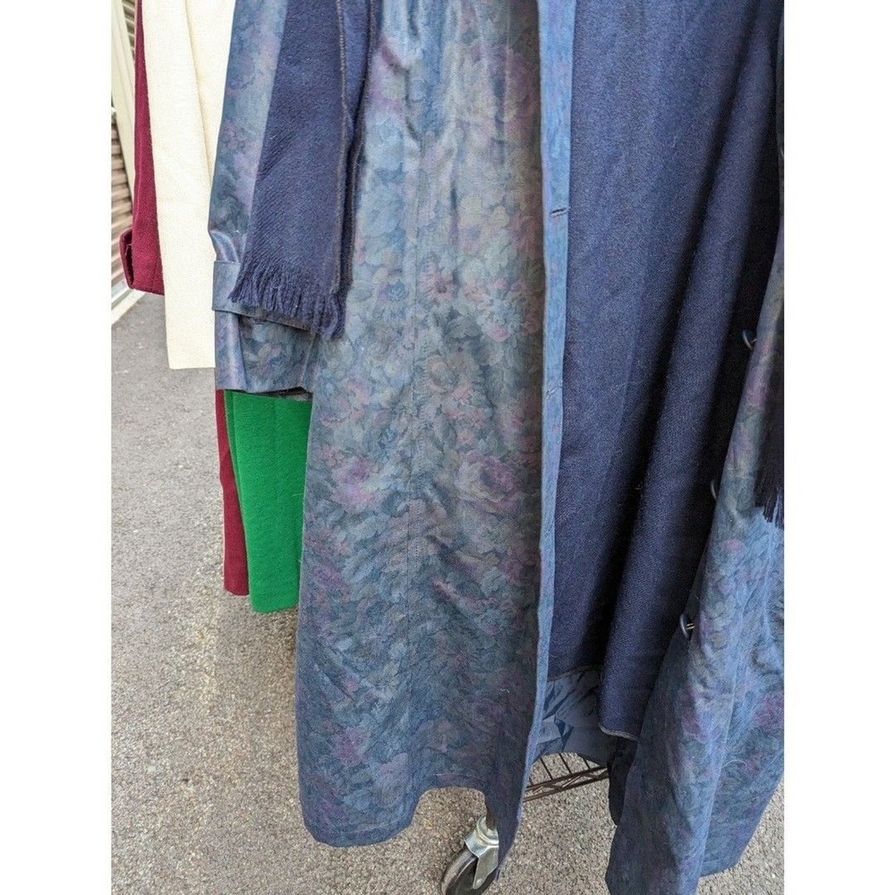 Vintage Dark Academia Quiet Luxury London Fog Blue/Purple Floral Trench Coat 12P - Picture 11 of 11